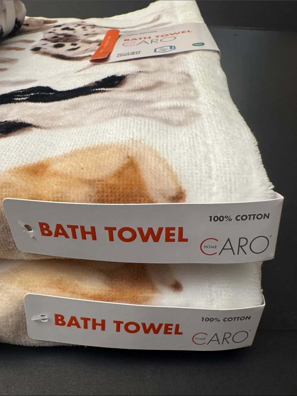 4pc CARO HOME 💯% Cotton Dog Print Pattern Bath Towel Set - Neutral/White
